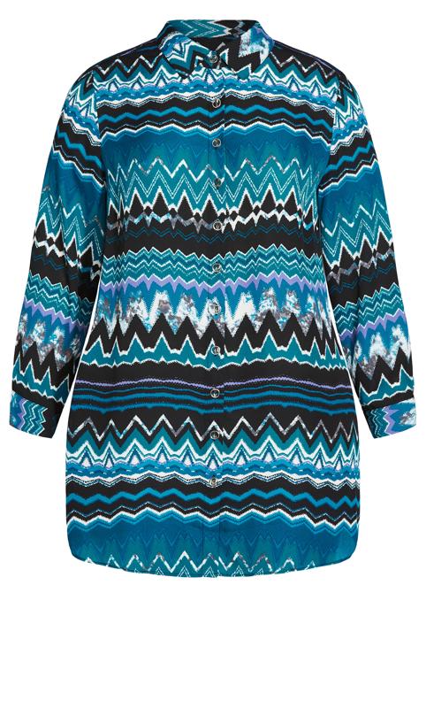 Evans Blue Zig Zag Print Longline Shirt 5