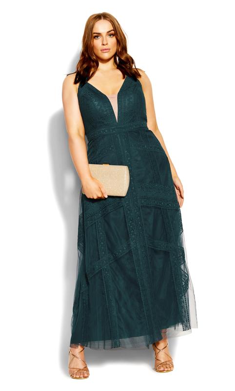 Plus Size  City Chic Emerald Green Lace Detail Maxi Dress