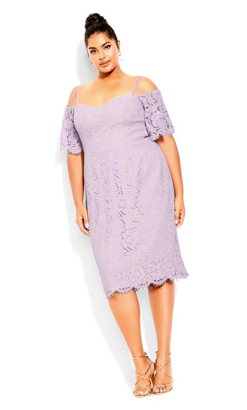 Plus Size  City Chic Lilac Lace Cold Shoulder Midi Dress