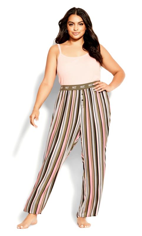 Plus Size  Evans Khaki & Pink Stripe Pyjama