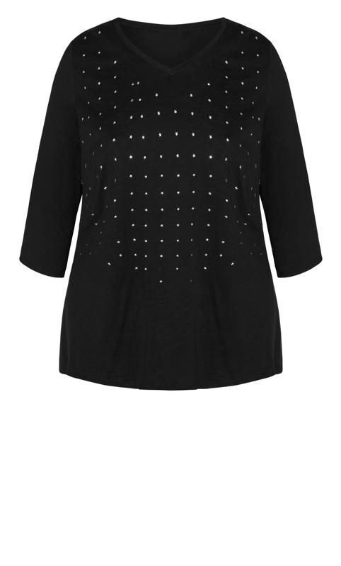 Evans Black Star Studded T-Shirt 2