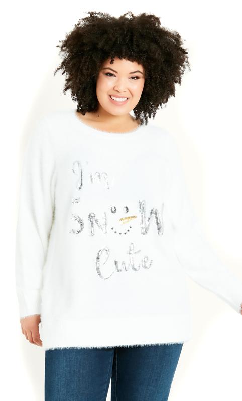 Evans Ivory White 'Snow Cute' Slogan Christmas Jumper 3