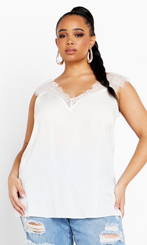 Plus Size  City Chic Ivory White Lace Trim Vest Top
