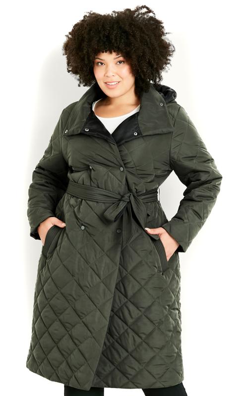 Plus Size  Evans Green Quilted Lightweight Longline Jacket