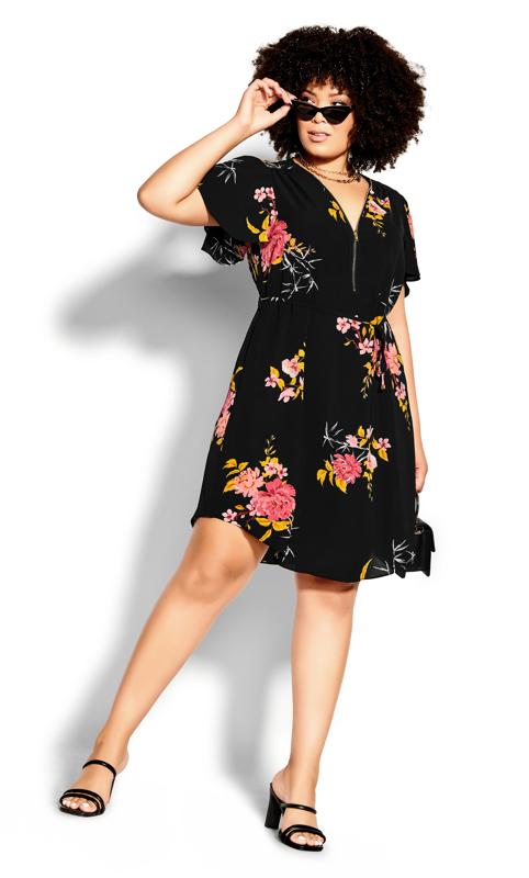 Beloved Black Floral Zip Mini Dress 1