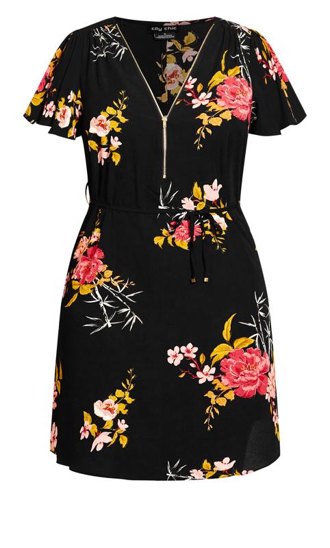Beloved Black Floral Zip Mini Dress 2