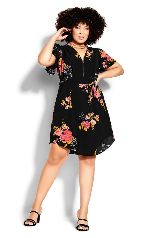 Beloved Black Floral Zip Mini Dress 4