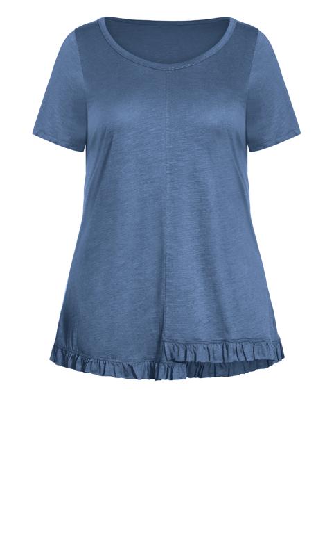 Evans Steel Blue Frill Hem T-Shirt 4