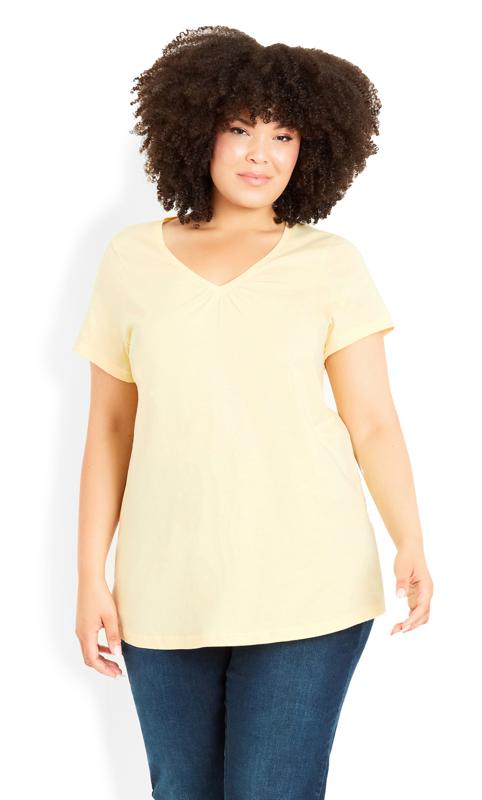 Gathered V Neck Yellow Cotton Top 2