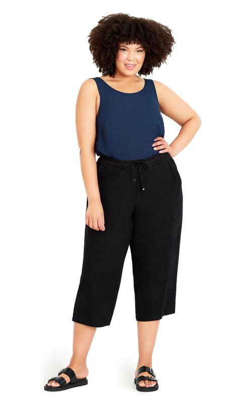 Plus Size  Evans Black Elasticated Waist Cropped Trousers