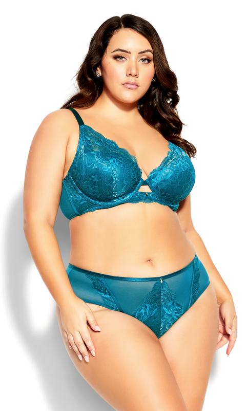 Plus Size  City Chic Teal Blue Lace Underwired Padded Bra