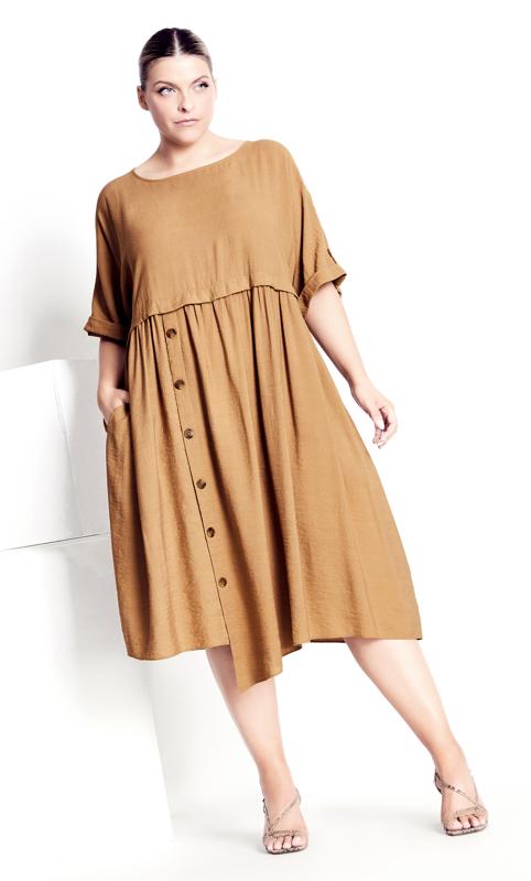 Plus Size  Isolde Roth Neutral Plain Button Dress