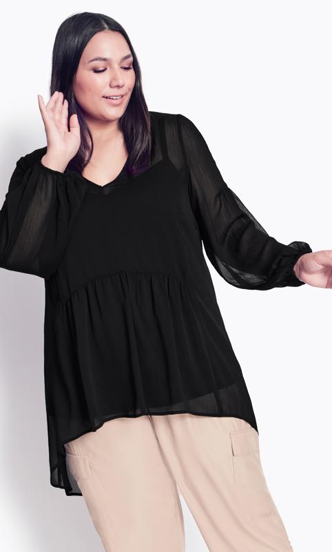 Evans Black Sheer Smock Blouse 1