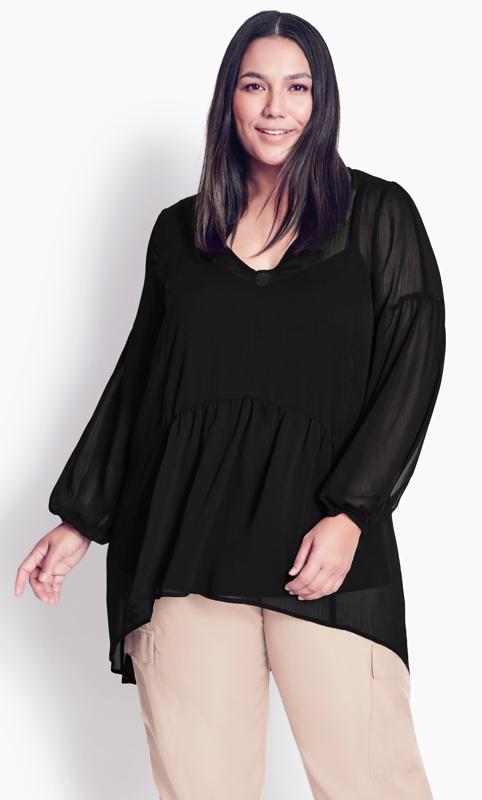 Evans Black Sheer Smock Blouse 3