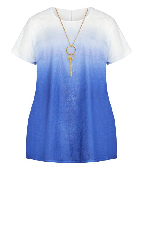 Evans Blue & White Ombre Top with Necklace 2