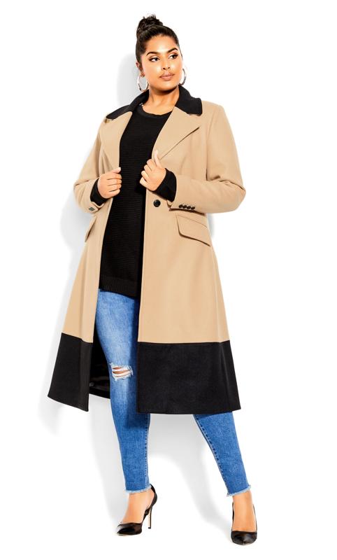 City Chic Beige Brown Wool Blend Trench Coat