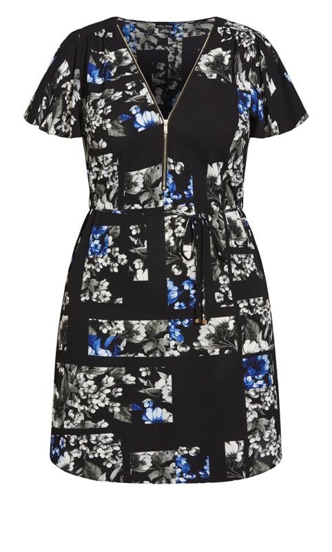 Evans Black Floral Print Zip Detail Mini Dress 4