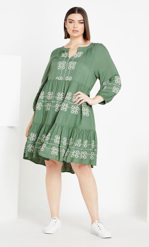 Lady Luxe Embroidered Dress Moss