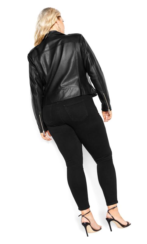 Megan Black Gold Button Asymmetric Lapel Faux Leather Jacket 5