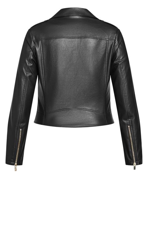 Megan Black Gold Button Asymmetric Lapel Faux Leather Jacket 7