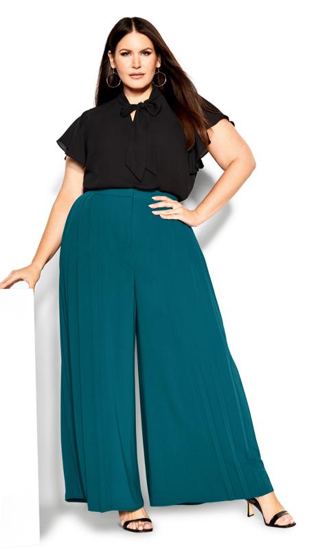 Avalina Teal Wide Leg Trousers 1