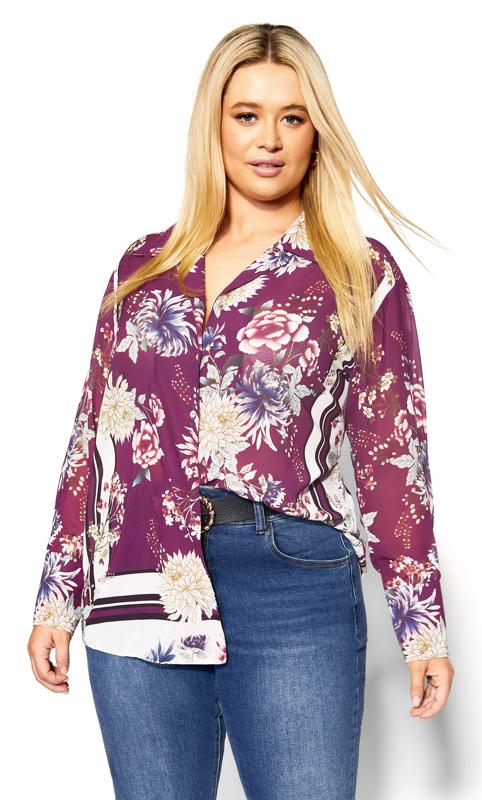 Evans Dark Pink Floral Print Blouse 1