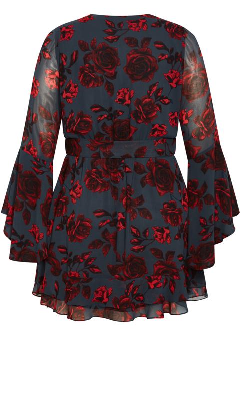 City Chic Black & Red Floral Print Wrap Dress 10