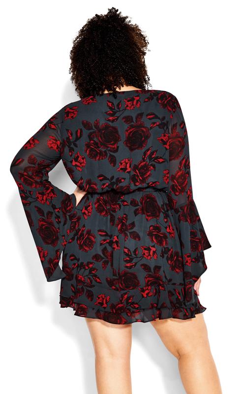 City Chic Black & Red Floral Print Wrap Dress 12