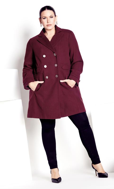 Avenue Burgundy Red Collared Formal Coat | Evans 4
