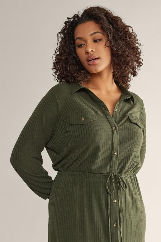 EVANS Plus Size Khaki Green Ribbed Utility Dress | Yours Clothing 4