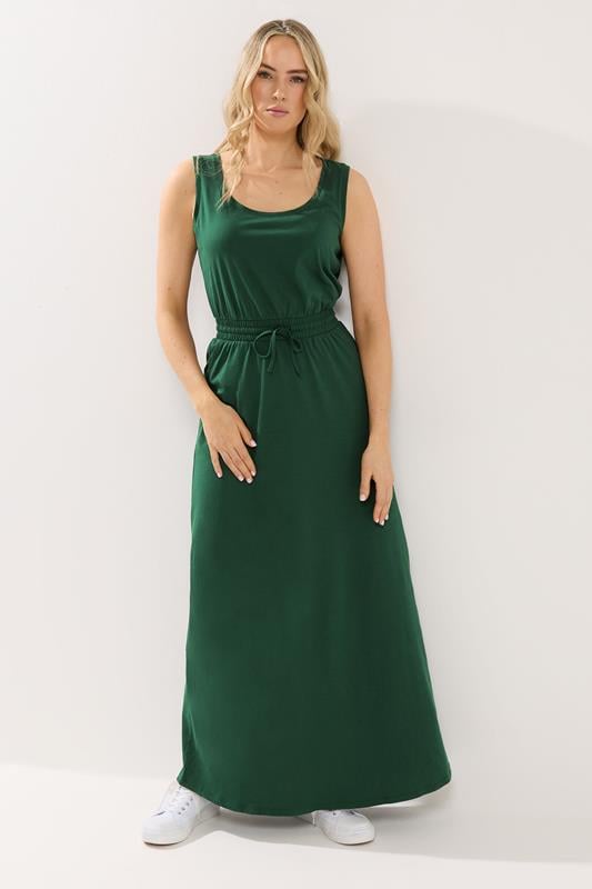  LTS Tall Dark Green Tie Waist Cotton Maxi Dress