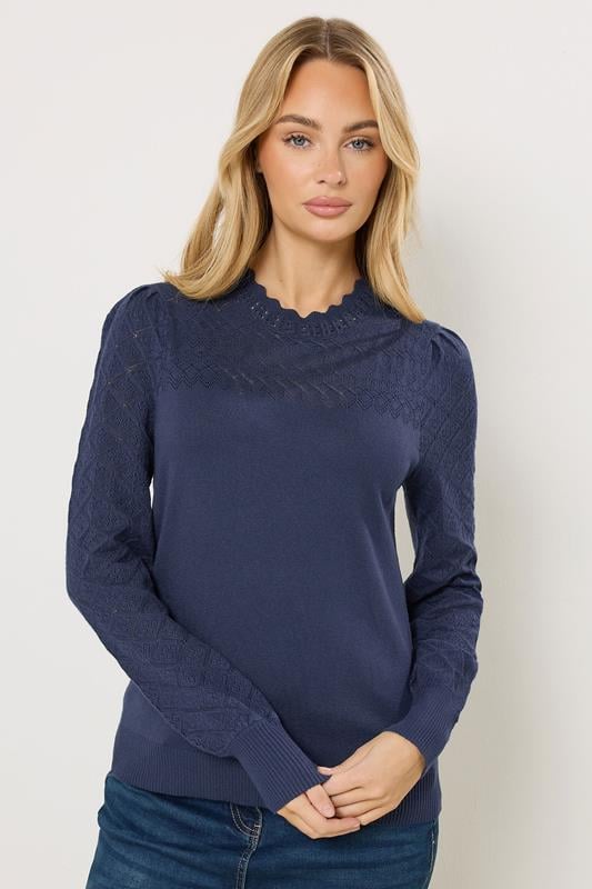  M&Co Navy Blue Pointelle Sleeve Jumper