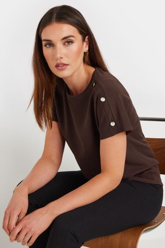 LTS Tall Brown Shoulder Button Detail Top | Long Tall Sally 1