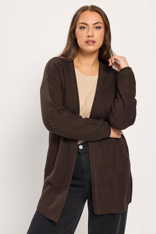 Plus Size  YOURS Curve Chocolate Brown Essential Knitted Cardigan