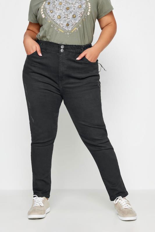 Plus Size Black Elasticated Stretch MOM Jeans | Yours Clothing 1