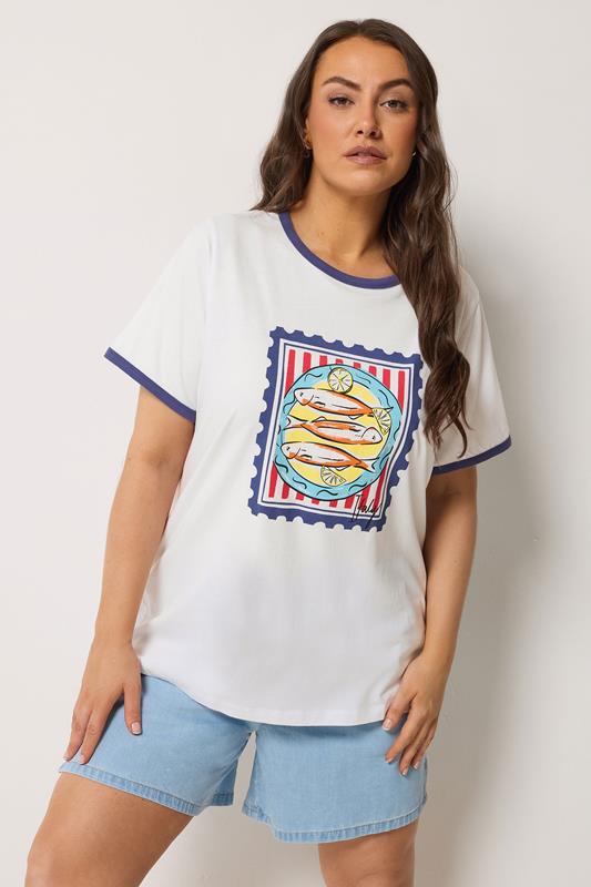 YOURS Curve Sardine Graphic Ringer T-Shirt