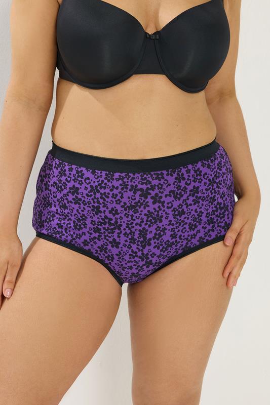 YOURSET 5 PACK Plus Size Purple Ditsy Print Full Briefs | Yours Clothing 2