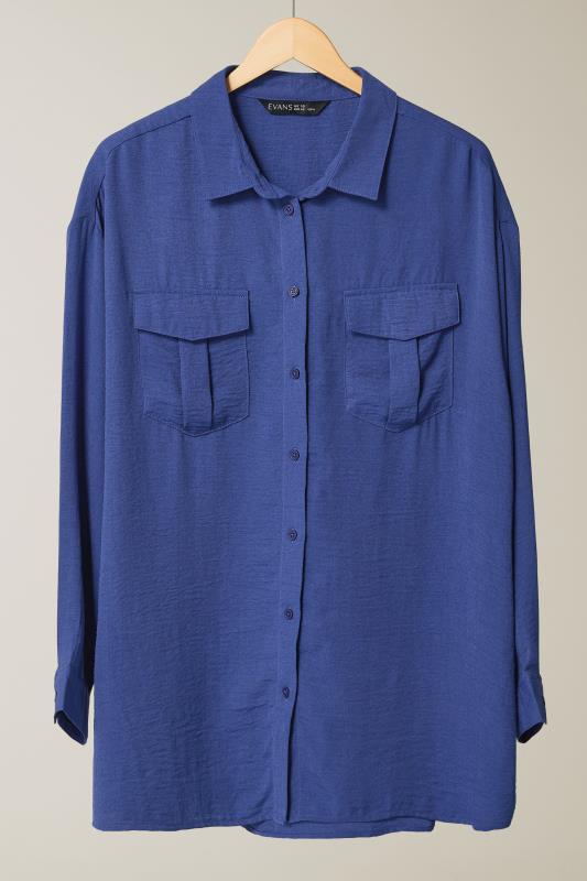 EVANS Plus Size Cobalt Blue Long Sleeve Utility Shirt | Evans  5