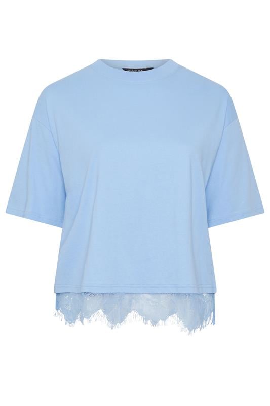 LIMITED COLLECTION Plus Size Light Blue Lace Hem T-Shirt | Yours Clothing 5