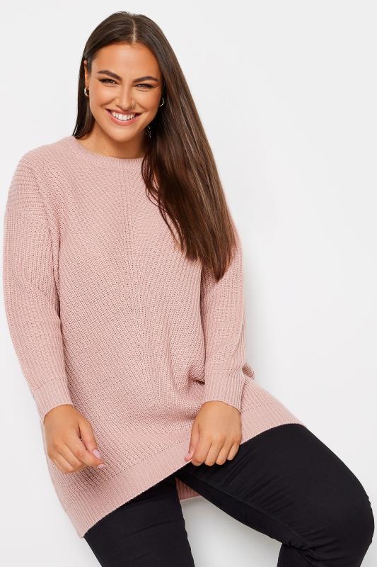 Curve Plus Size Womens Light Pink Long Sleeve Knitted Jumper | Yours Clothing 1