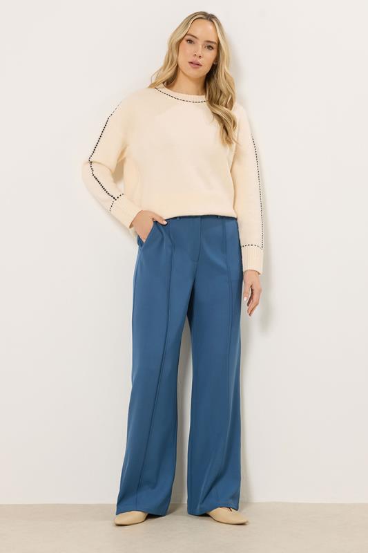 LTS Tall Teal Blue Seam Front Wide Leg Trousers