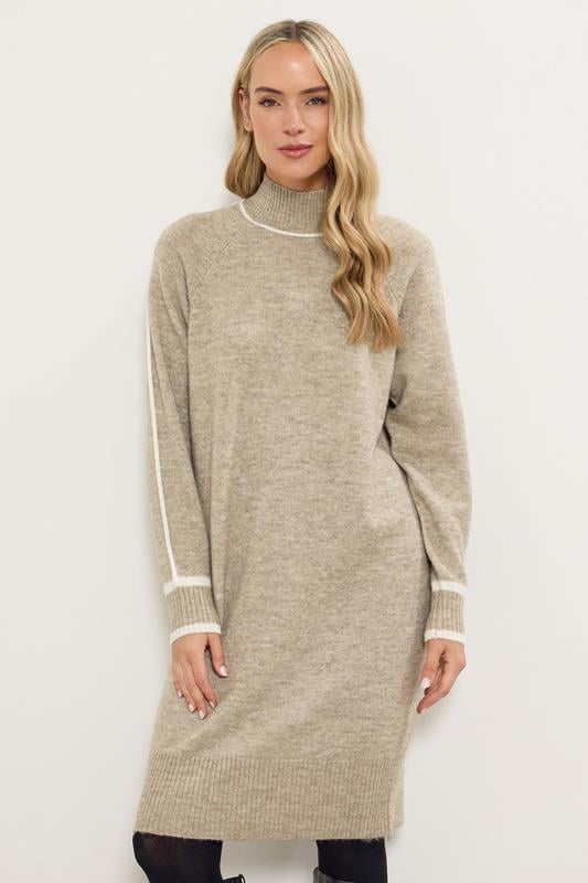  LTS Tall Beige Brown Contrast Trim Jumper Dress