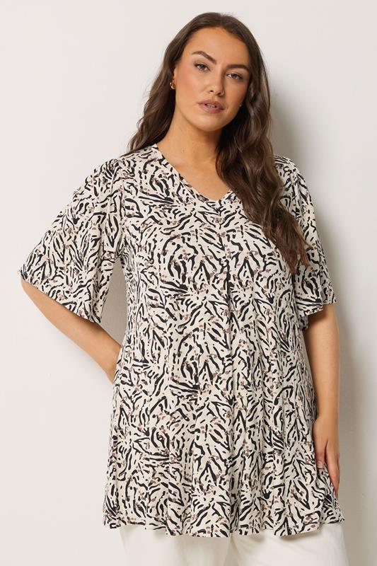 YOURS Curve Natural Brown Animal Print Pleat Front Top