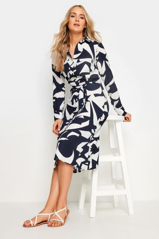 LTS Tall Women's Navy Blue Abstract Print Midi Shirt Dress | Long Tall Sally  1