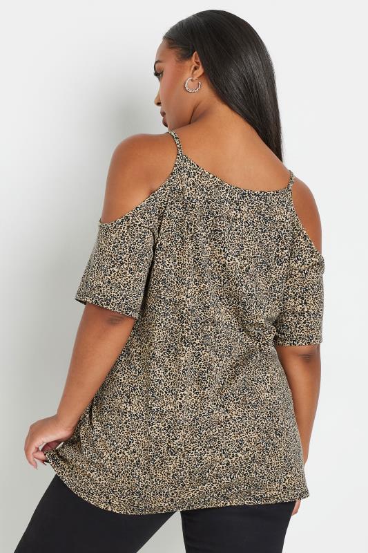 YOURS Plus Size 2 PACK Brown & Black Leopard Print Cold Shoulder Tops | Yours Clothing 5