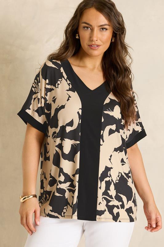  EVANS Curve Natural Floral Jersey Top