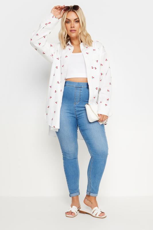 YOURS Plus Size White Embroidered Cherry Shirt | Yours Clothing 2