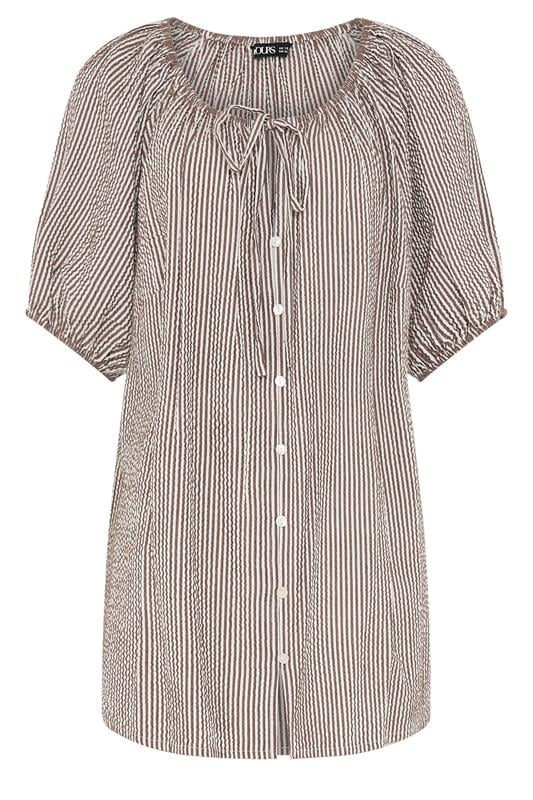 YOURS Plus Size Brown Stripe Print Puff Sleeve Blouse | Yours Clothing 5