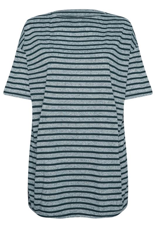 YOURS Plus Size Blue Stripe Oversized Linen T-Shirt | Yours Clothing 6