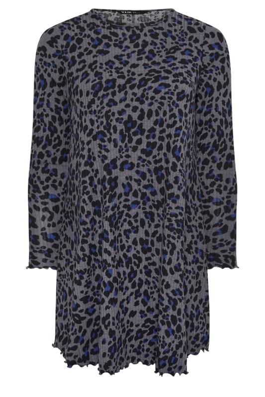 YOURS Plus Size Grey Leopard Print Lettuce Edge Tunic Top | Yours Clothing 5